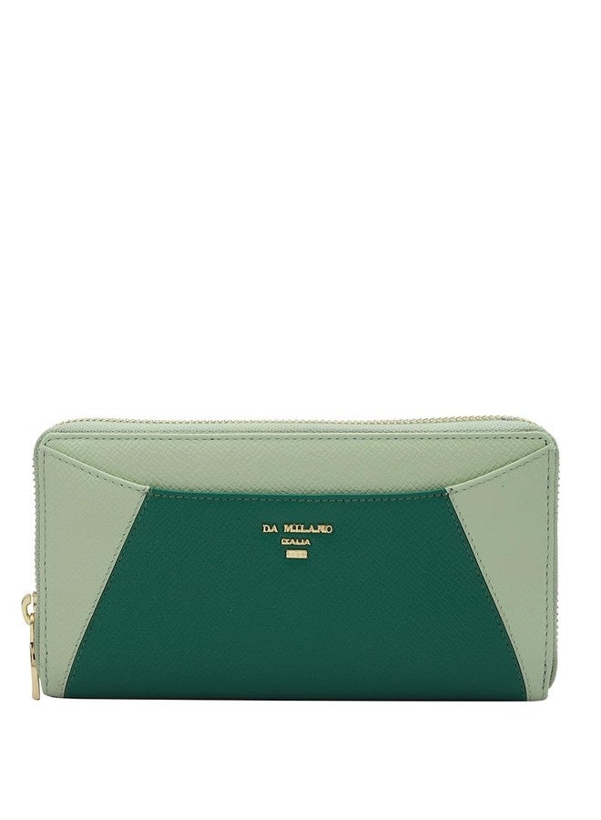 Da Milano Zip Leather Wallet for Women - Emerald Green & Mint - Image 1